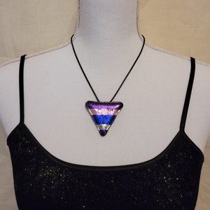 Fused Dichroic Glass Pendant on Black Leather Cord - Triangle